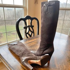 PRADA distressed leather knee high boots